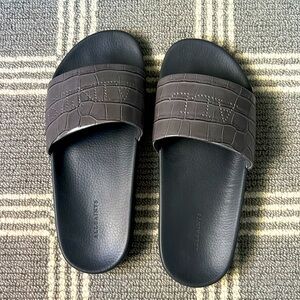 AllSaints Sandals Karli Grey Croc Leather Flat Slides